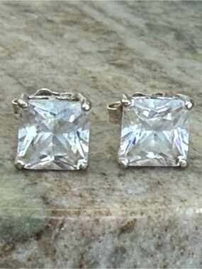Classic Sterling Square Cubic Zirconia Stud Earrings in Clear Silver